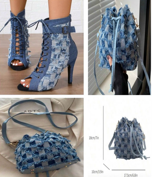 Open Toe High Heel Boots & Bag Minimalist Design